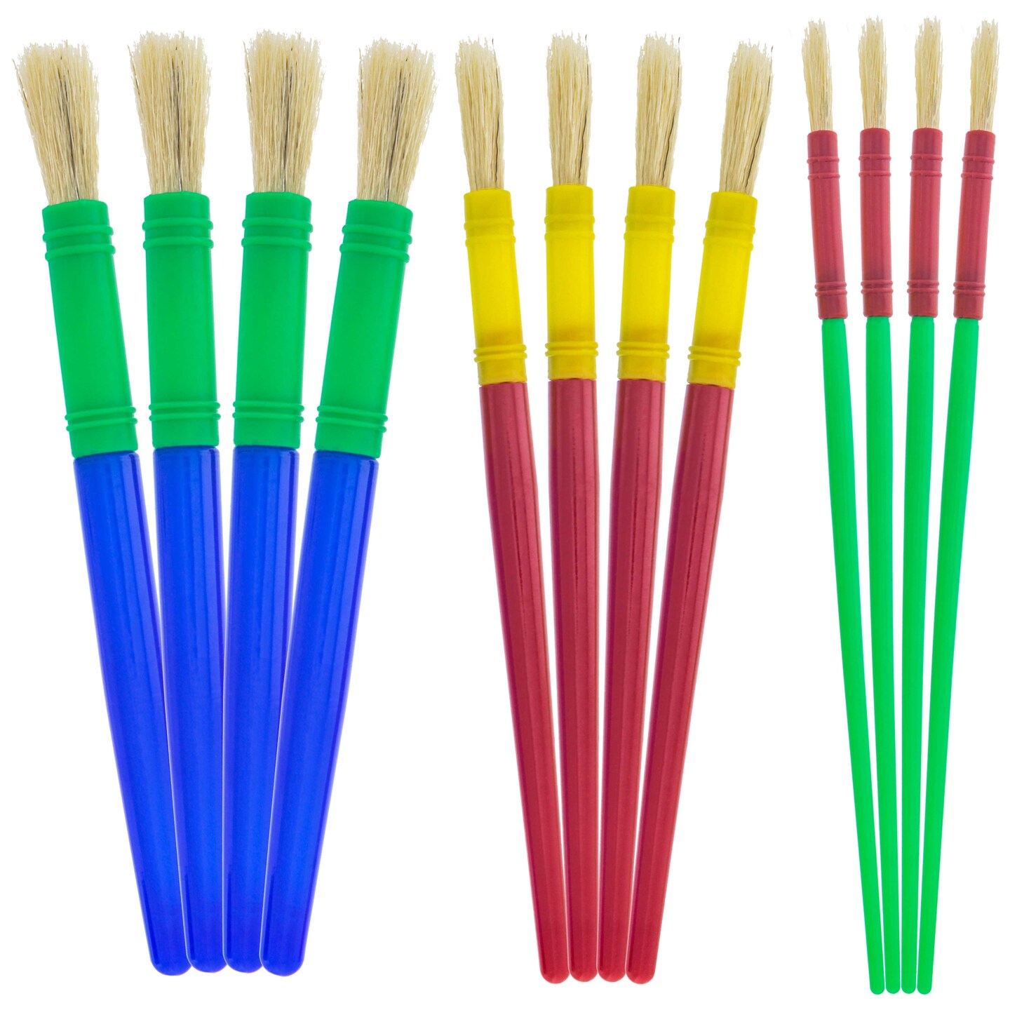 U.S. Art Supply 12-Piece Round Children&#x27;s Tempera Paint Brush Set in 3 Sizes, 4 Small, 4 Medium, 4 Large - Fun Kid&#x27;s Party, School, Student, Craft