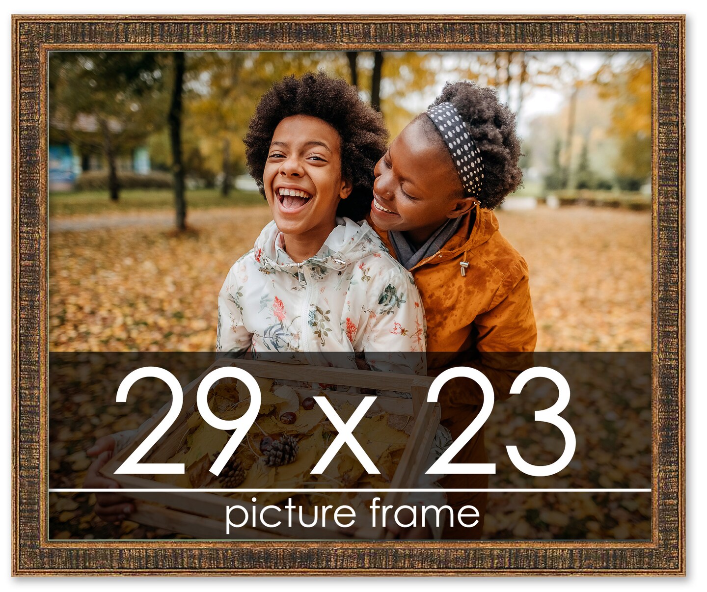 Photo Size Textured Gold Picture Frame - UV Acrylic, Foam Board Backing, Hanging Hardware