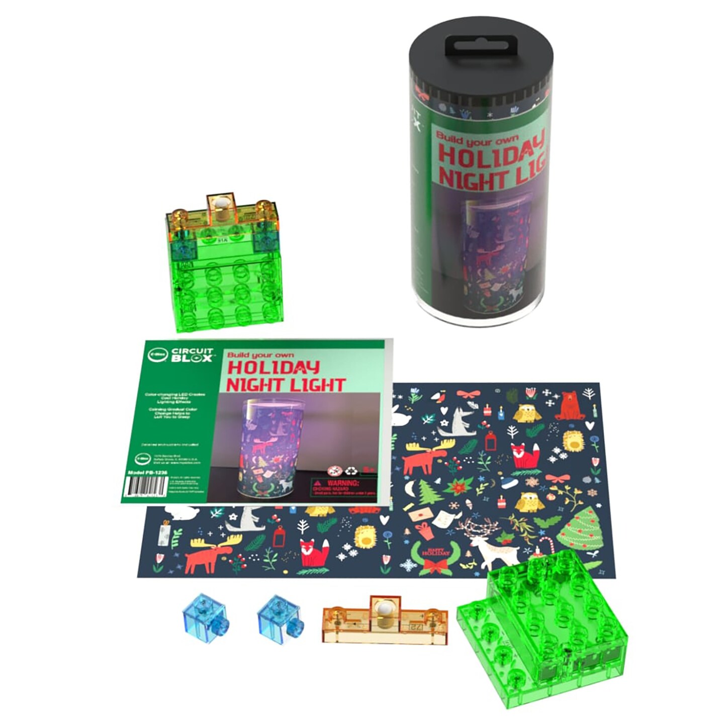 E-Blox: Power Blox BYO: Holiday Night Light - Winter - Glowing Color Changing LED Block, Image Projection Slip, DIY Craft Activity Kit, Kids Ages 5+