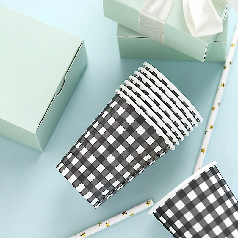 24 Checkered 9 oz All Purpose Paper Cups Party Catering Decorations Supplies