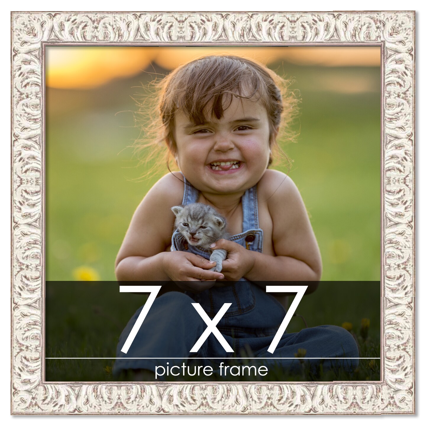 7x7 Refined White Picture Frame - UV Acrylic, Foam Board Backing, Hanging Hardware