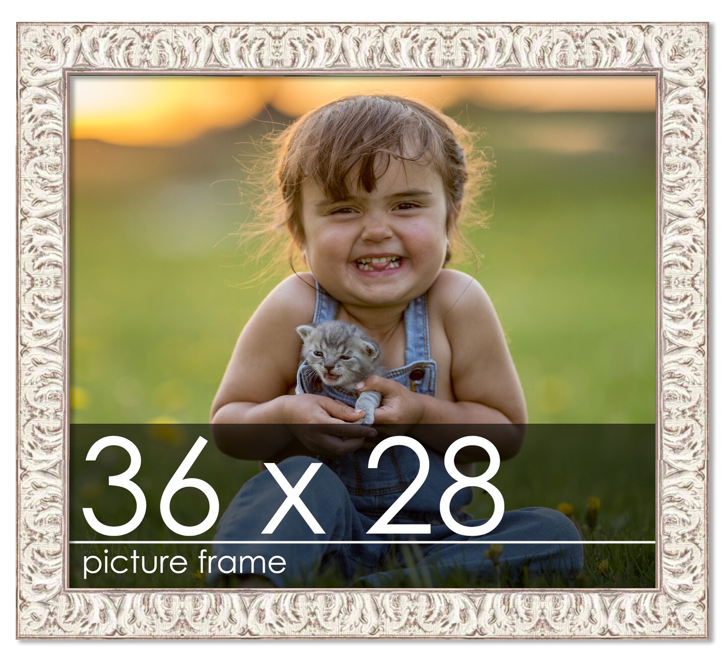 36x28 Refined White Picture Frame - UV Acrylic, Foam Board Backing