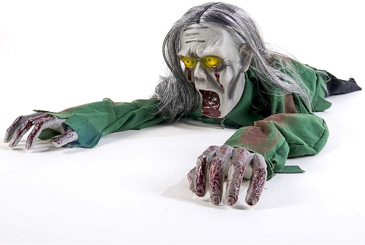Halloween Scary Yard Decorations, Electric Crawling Ghost Long Hair Horror Voice Skeleton, Creeping Bloody Prop for Theme Park, Bar Haunted House Props Horror Layout Party Decor