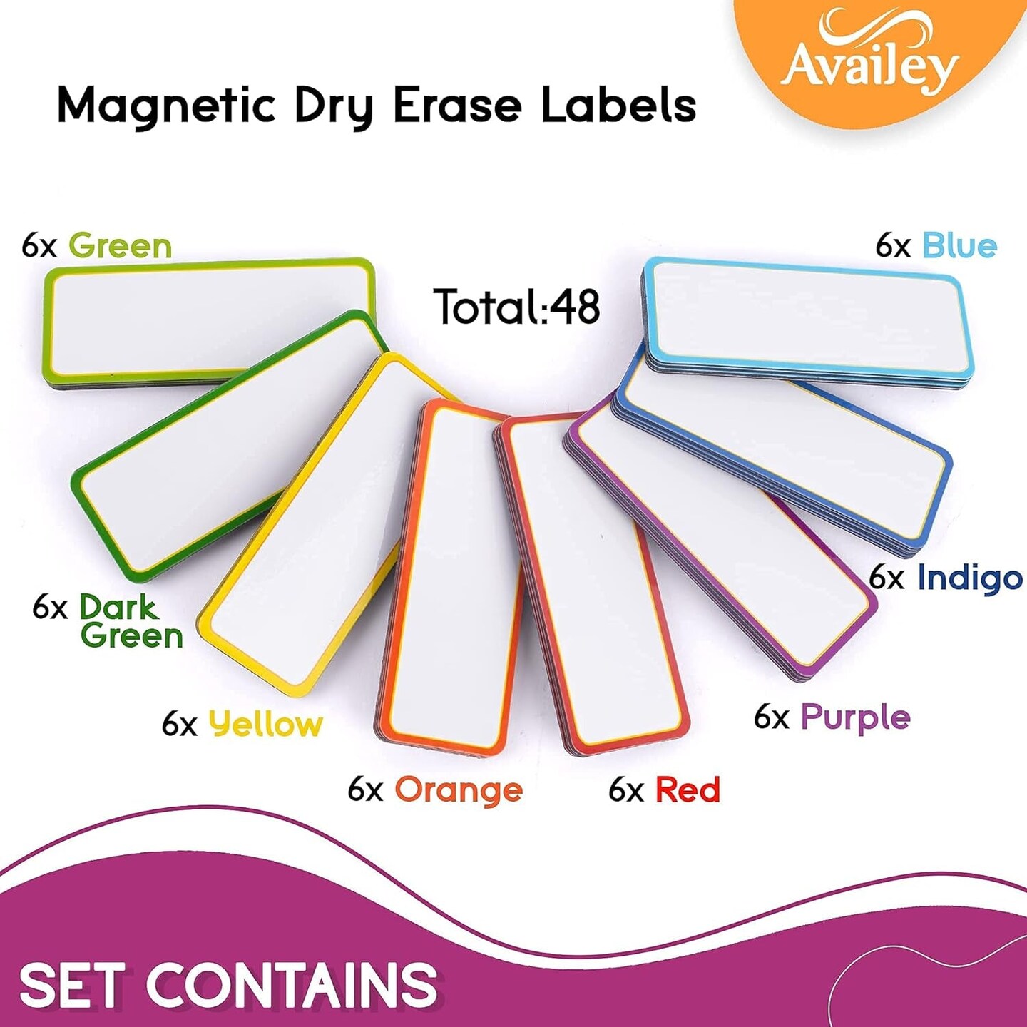 Availey 32 Pieces (4 X 1.8&#x22;) - Colored Border Magnetic Dry Erase Labels - Reusable Strips for Classroom Home Office Garage Refrigerator - Blank Writable Erasable Cards Name Tags Students Locker Shelf