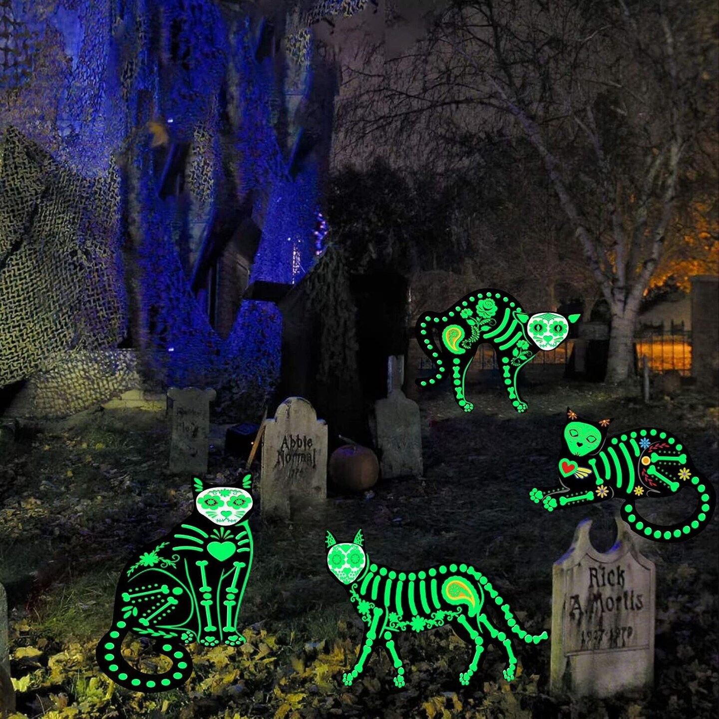 Halloween Decorations Outdoor Fluorescence Skeleton Cat