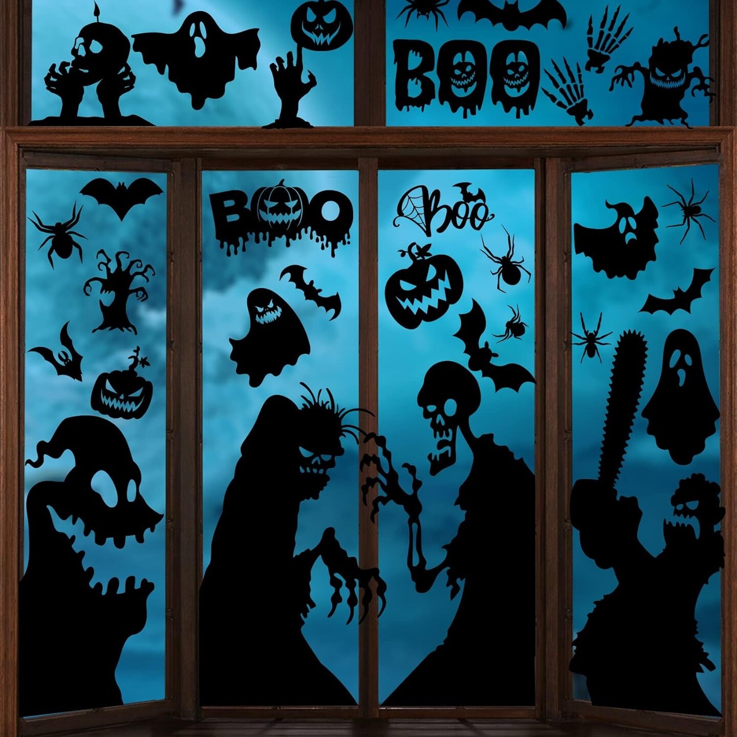 Halloween Window Clings - Large Scary Window Silhouette Stickers Decals, Spooky Monster Zombie Window Clings, Halloween Window Decor, Halloween Window Decorations