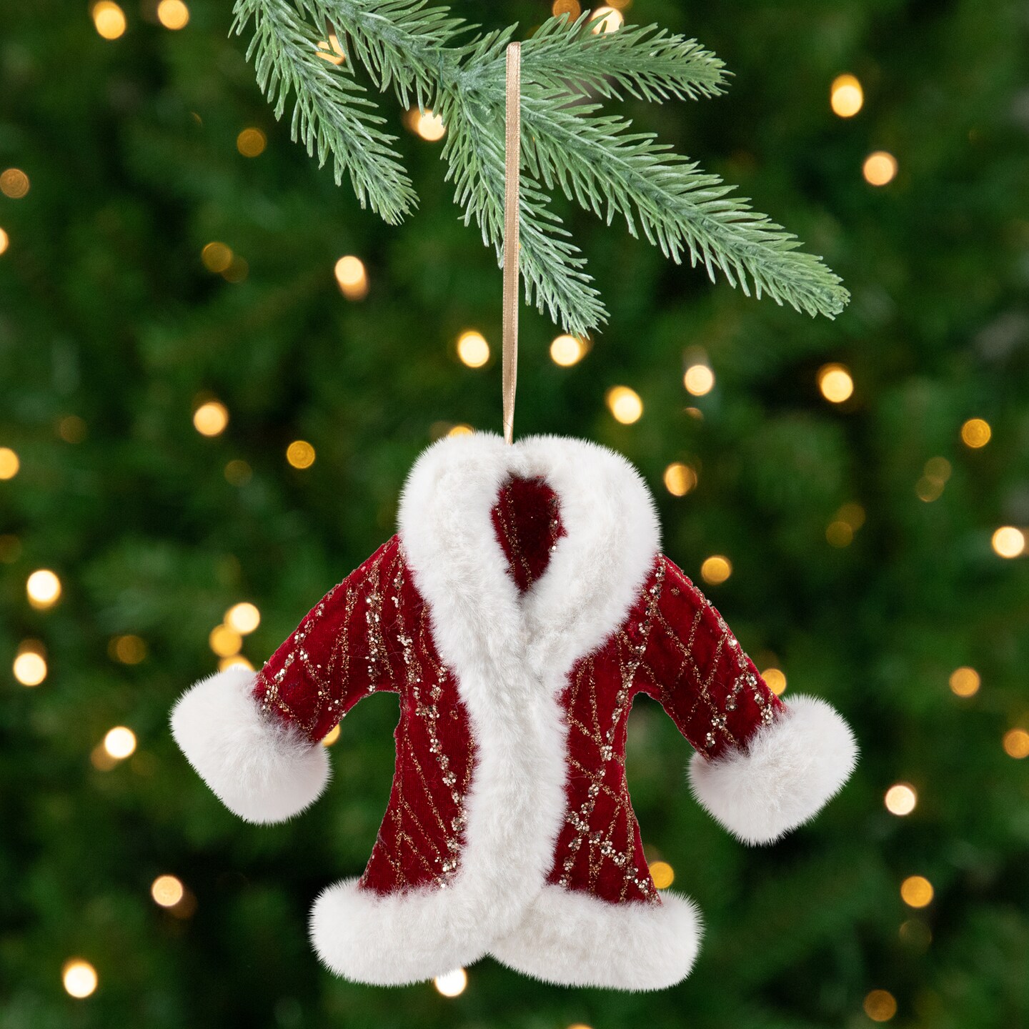 Northlight Glittered Winter Coat with Plush Trim Christmas Ornament - 6.5&#x22; - Red