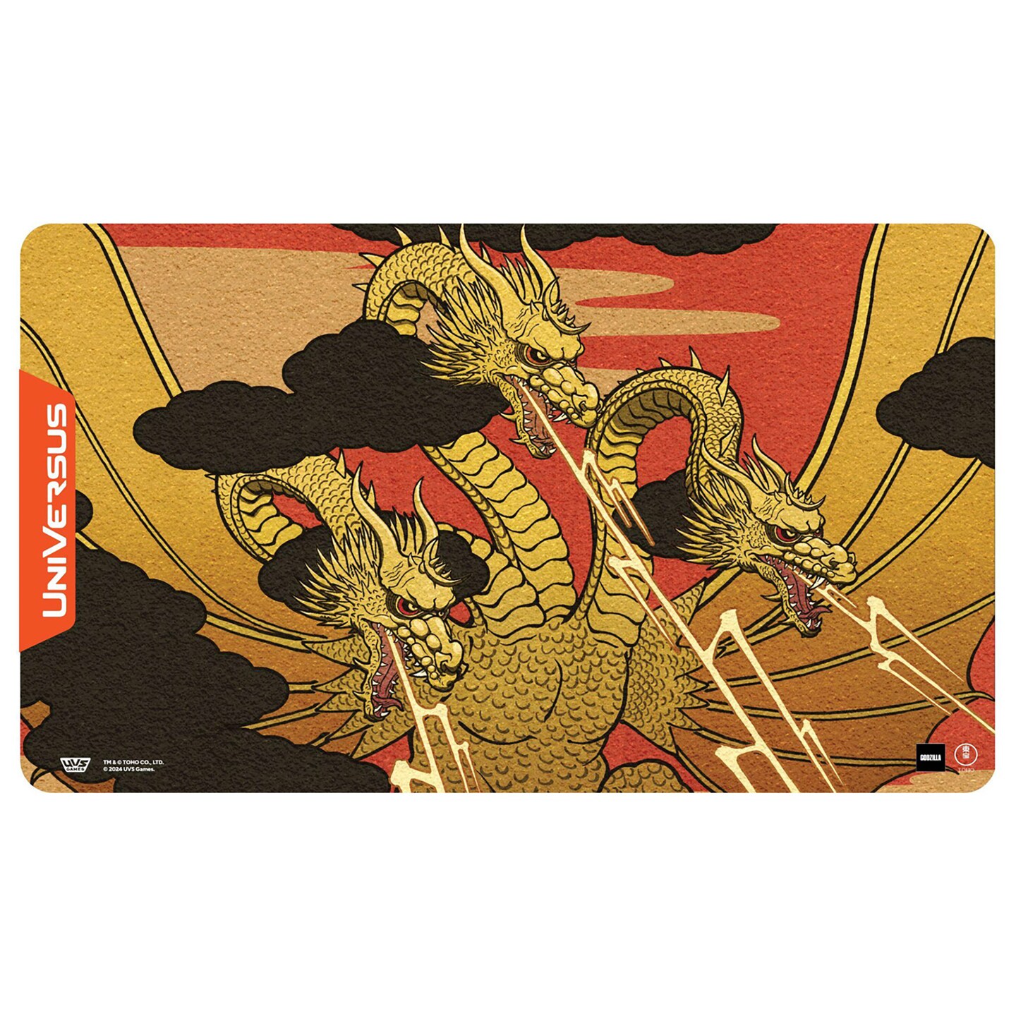 UniVersus Godzilla Challenger Series - King Ghidorah Playmat - 24 x 14 Neoprene Mat, Tabletop Card Game Accessory, UVS Games, Officially Licensed UniVersus Godzilla Challenger Series - King Ghidorah Playmat - 24 x 14 Neoprene Mat, Tabletop Card Game Accessory, UVS Games, Officially Licensed