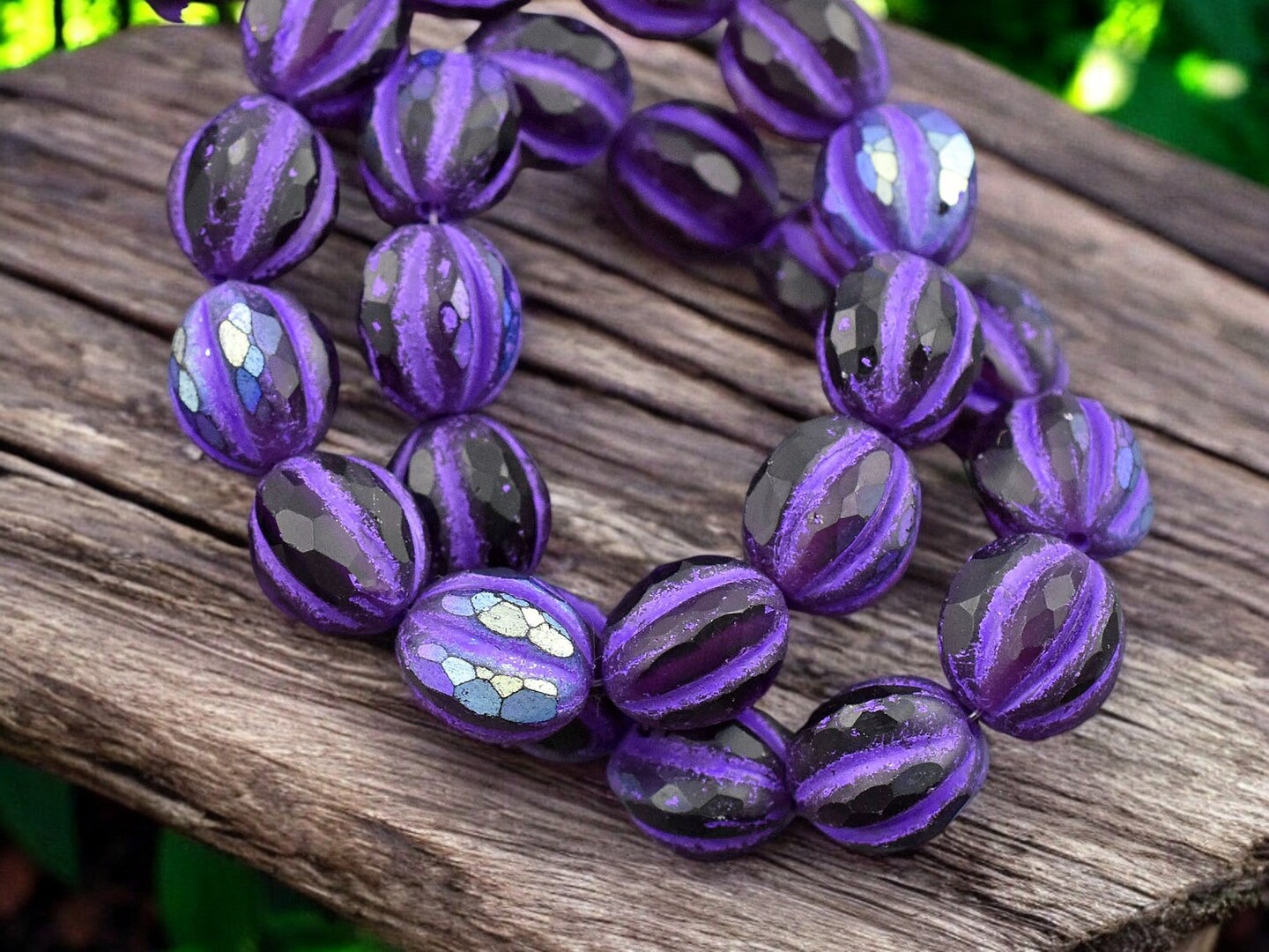 *12* 10mm Purple Washed Matte Purple AB Faceted Round Melon Beads