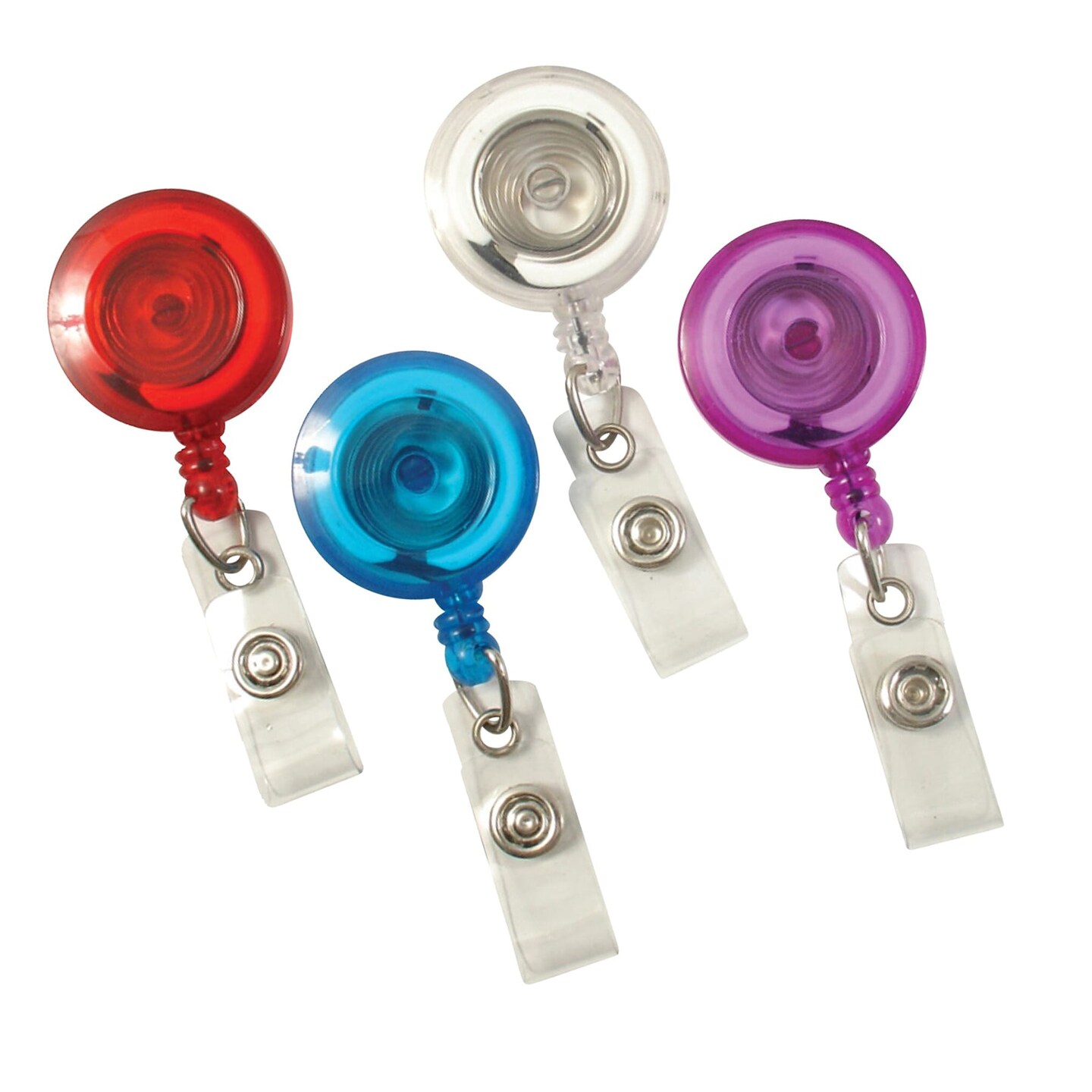 Standard Round ID Badge Reel with Belt Clip &#x26; Strap, Translucent Assorted, Pack of 4