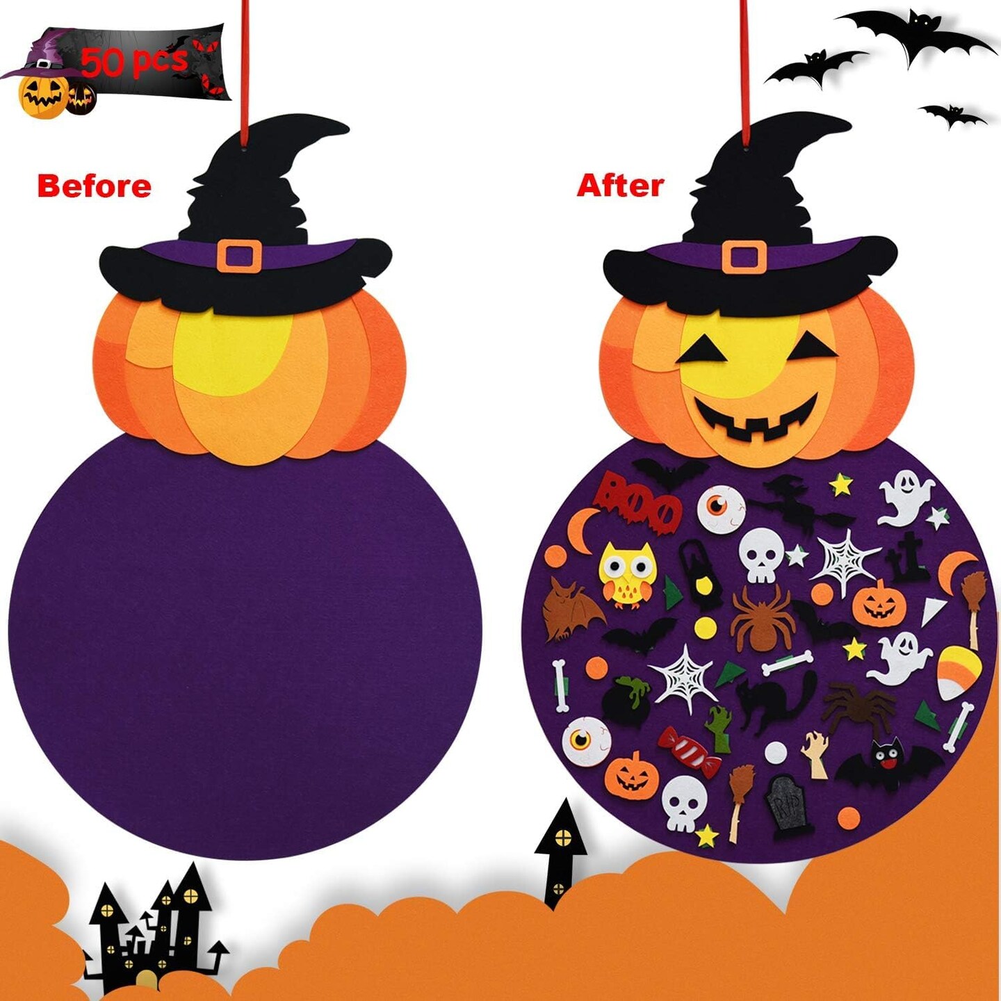 DIY Halloween Felt Pumpkin Witch Hanging Decor for Kids