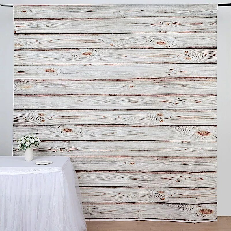 8 ft x 8 ft White Printed Vinyl Photo Backdrop Wood Design Party Banner Events