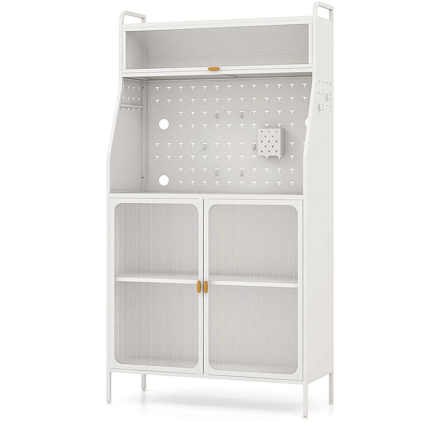 Costway 5-tier Metal Kitchen Bakers Rack with Pegboard 8 Hooks 5-position Adjustable Shelf White