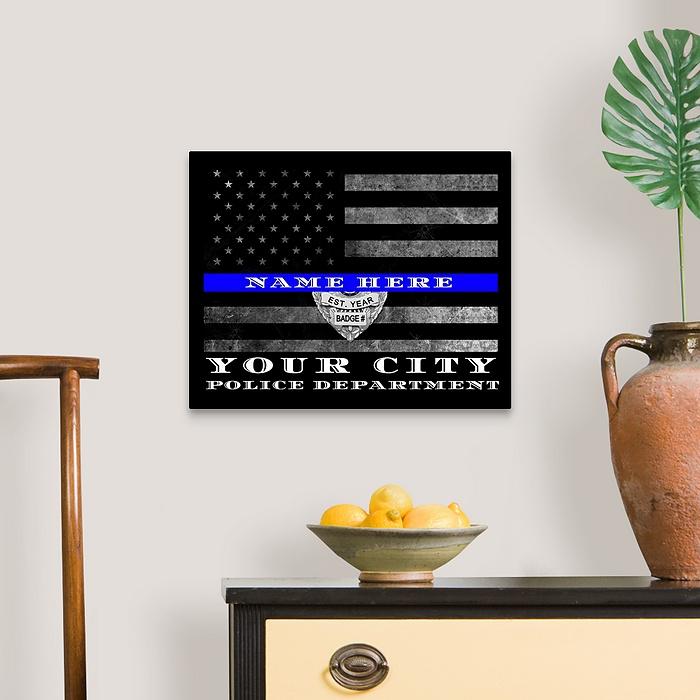 NYPD New York Police Officer Thin blue Line Flag Gift Frame Art