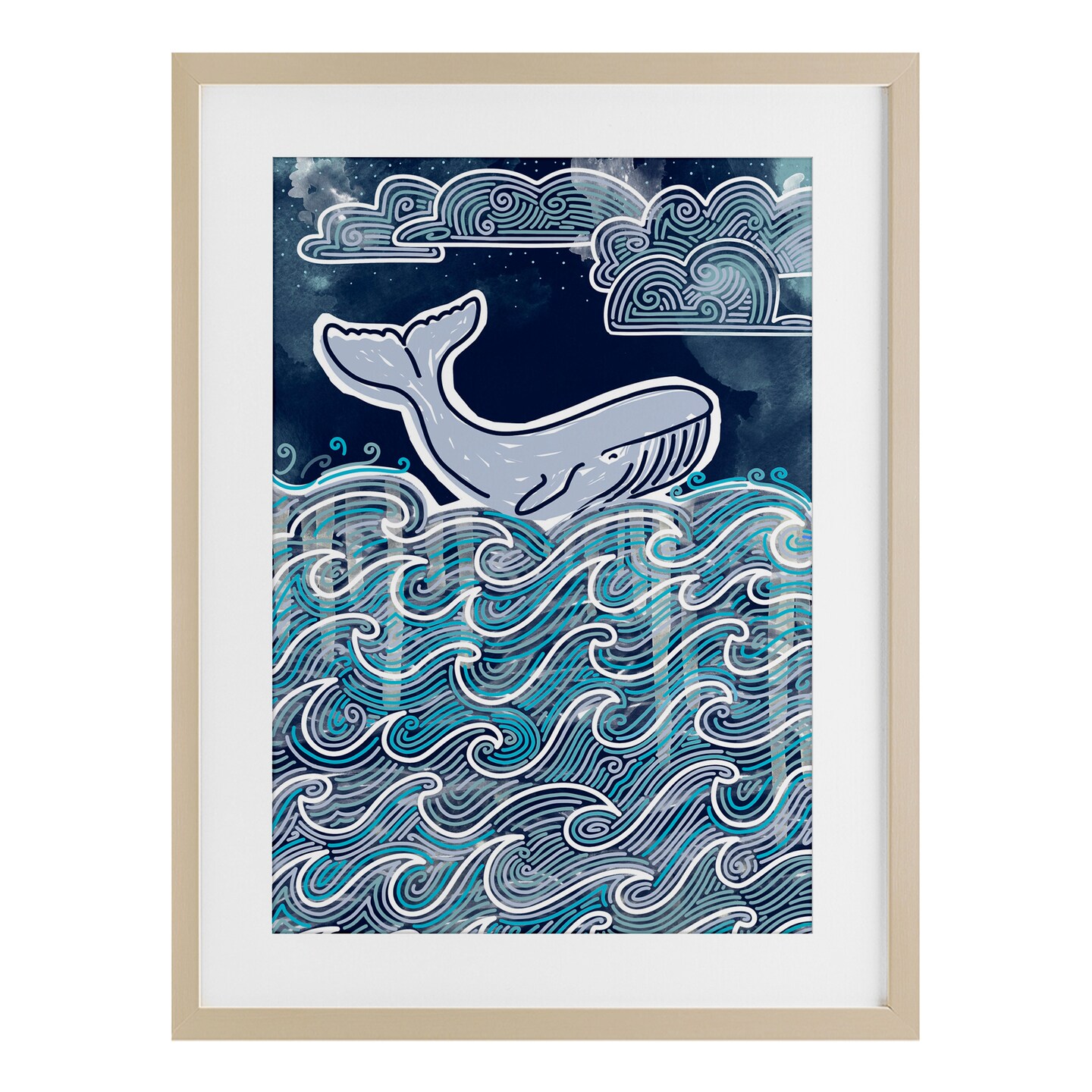 Stupell Industries Stormy Ocean Waves Whale Framed Print Under Glass, design by Connie Summers