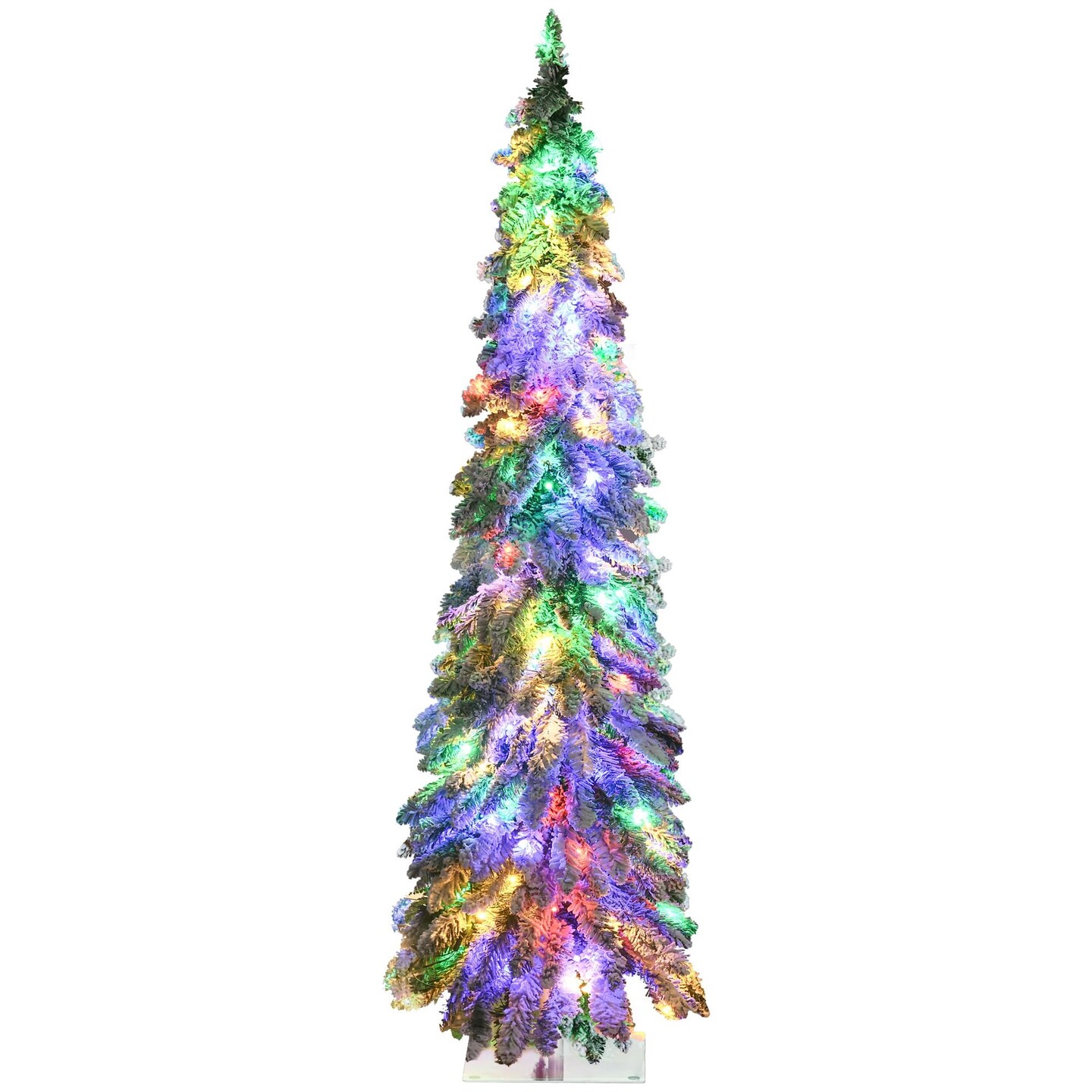 Edge Collections - 5' - Multicolor - Prelit Slim Pencil Christmas Tree with Snow Flocked Design - 1 Piece