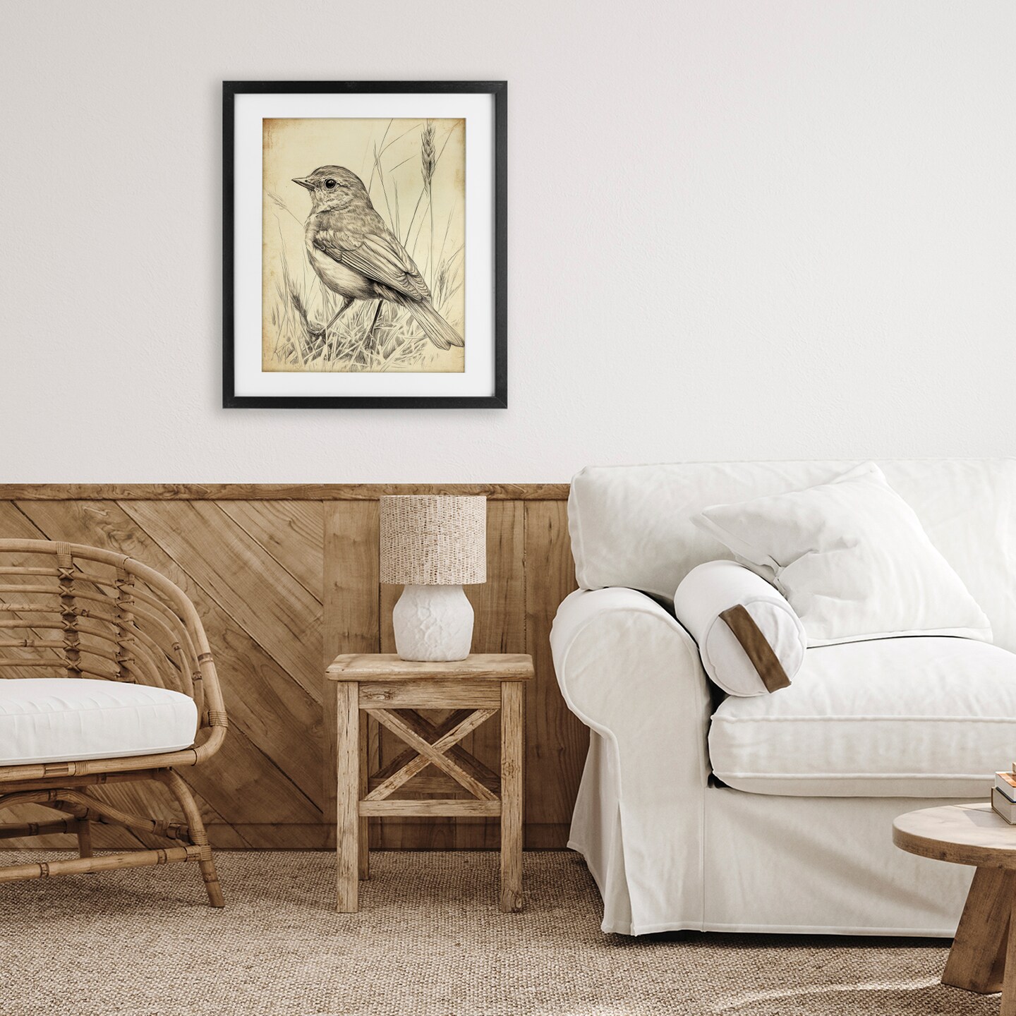 Stupell Industries Vintage Small Sketched Bird Framed Print Under Glass, design by Petal Prints Design