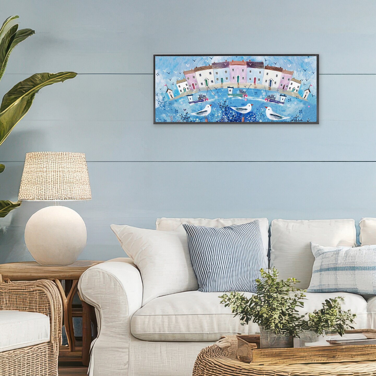Stupell Industries Seaside Harbor Curved Perspective Framed Giclee, design by Clare Tupper