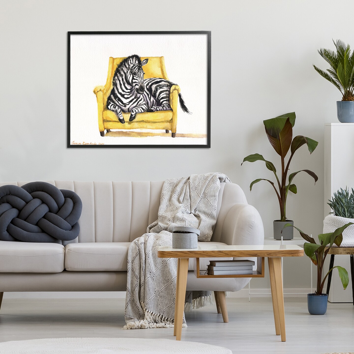 Stupell Industries Cute Zebra on Yellow Chair Framed Giclee, design by George Dyachenko