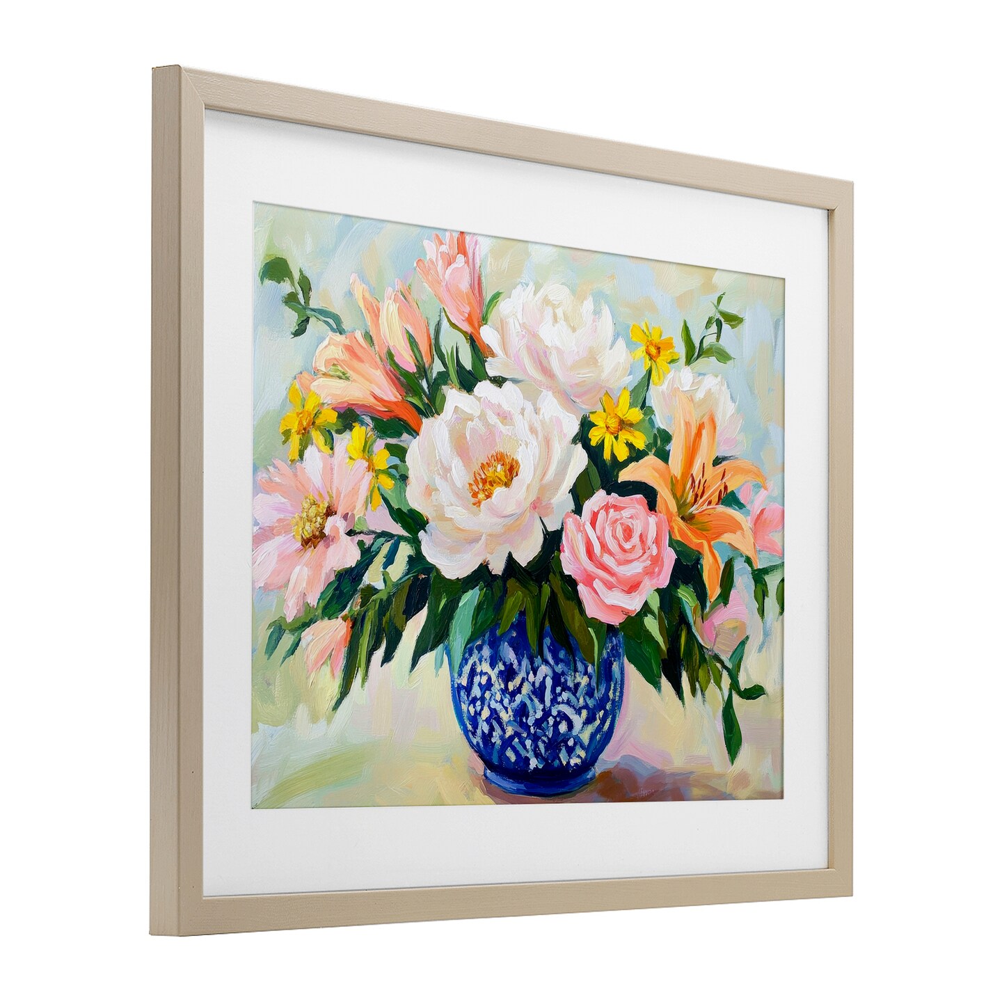 Stupell Industries Indigo Chinoiserie with Assorted Flowers Framed Print Under Glass, design by Petal Prints Design