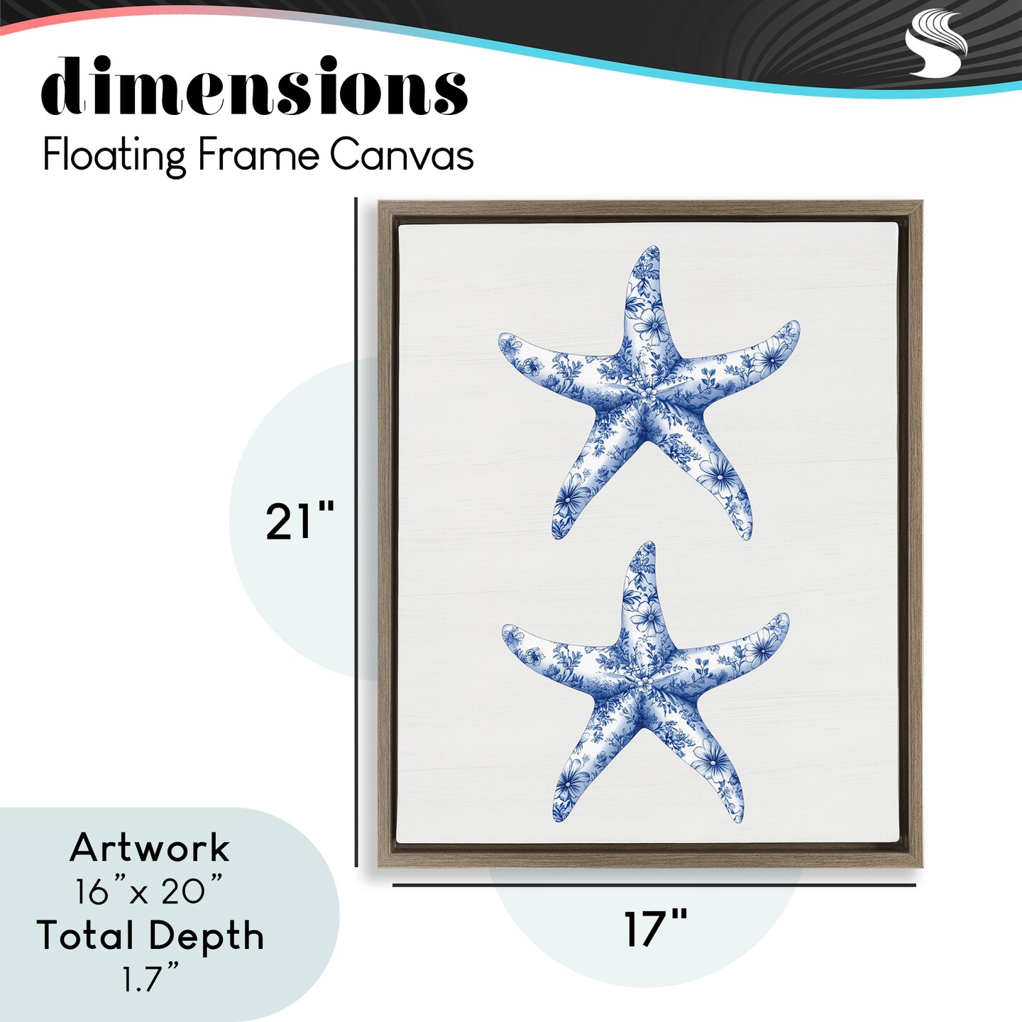 Stupell Industries Vintage Toile Starfish Floating Frame, design by Lettered and Lined