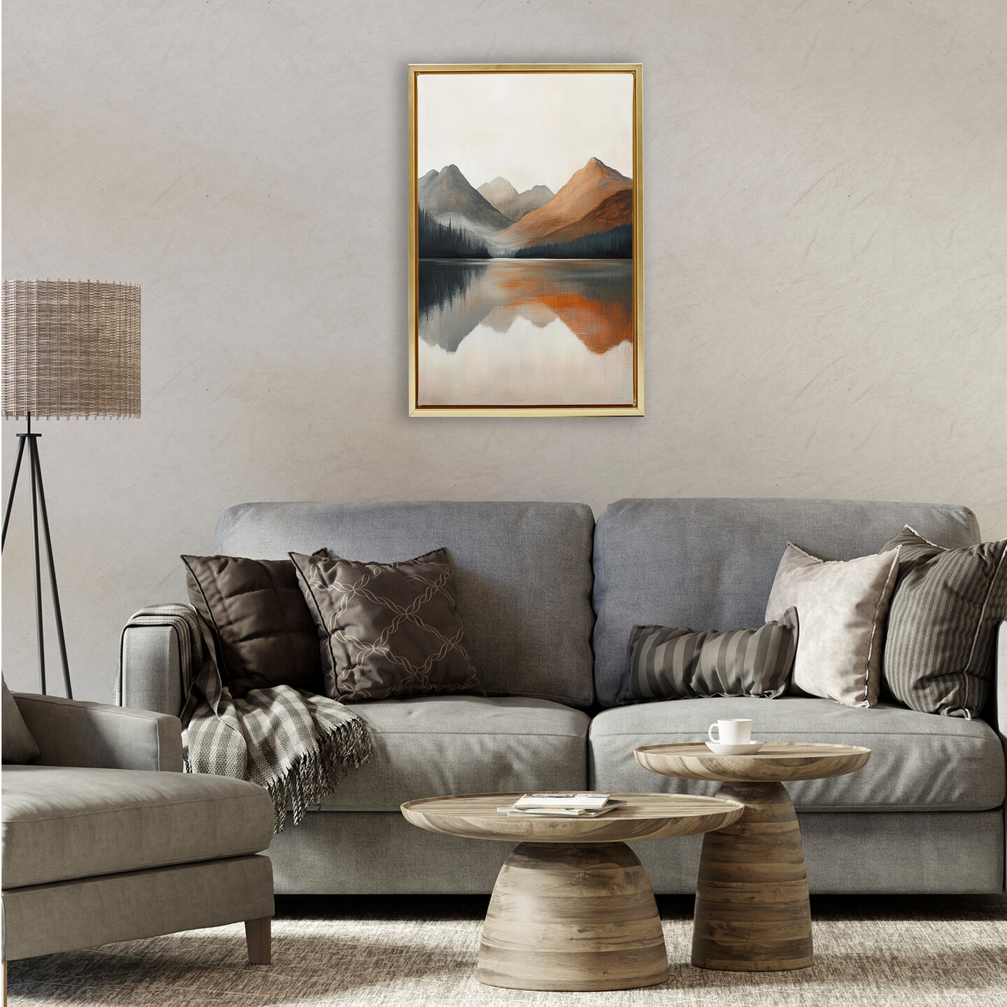 Terracotta Reflection Abstract Landscape Floating Frame Canvas Art