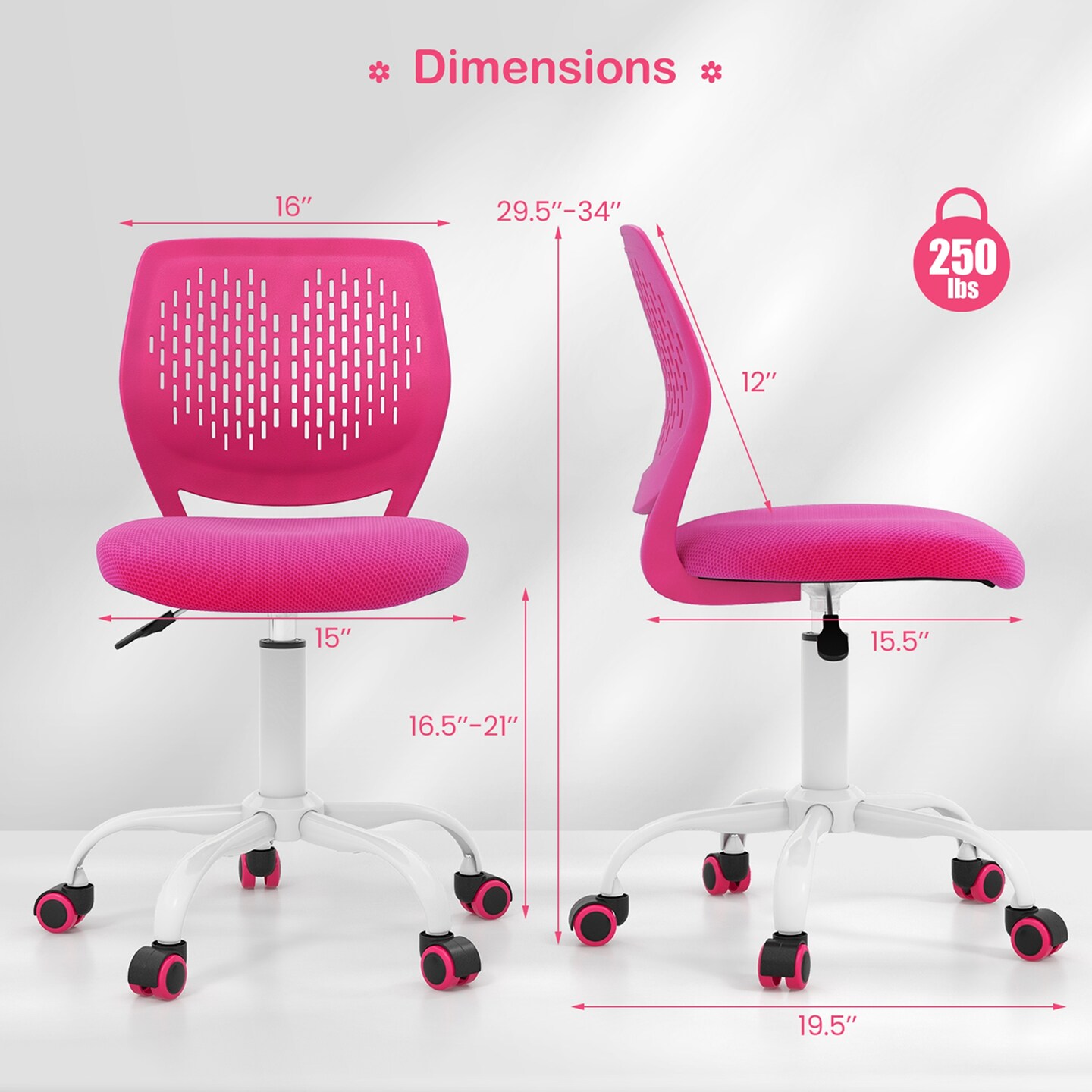 Costway Kids Desk Chair Ergonomic Swivel Children Mesh Study Height Adjustable Rose/Blue/Turquoise/Purple/Gray/Light Green