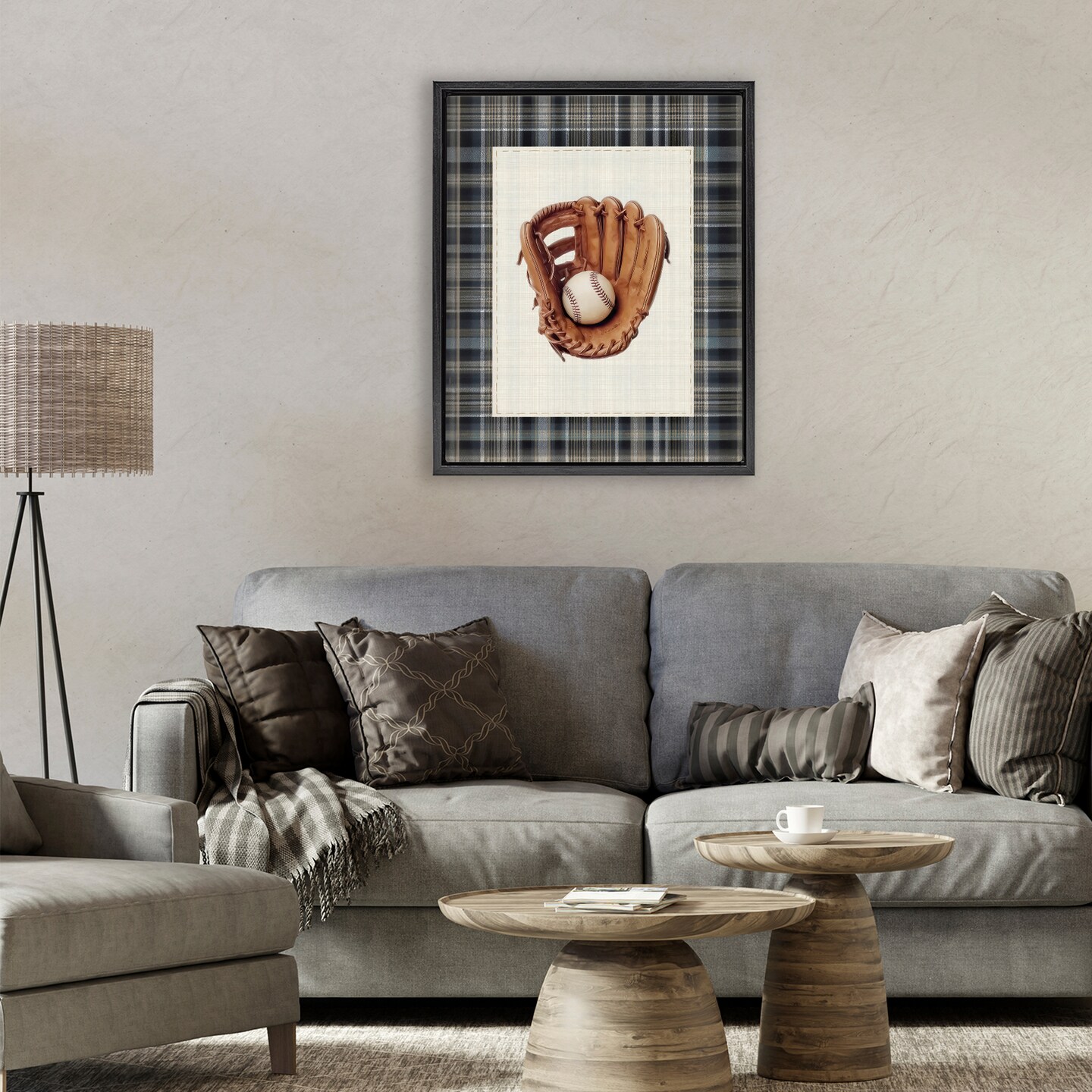 Stupell Industries Baseball Glove with Plaid Floating Frame, design by Arlington Prints