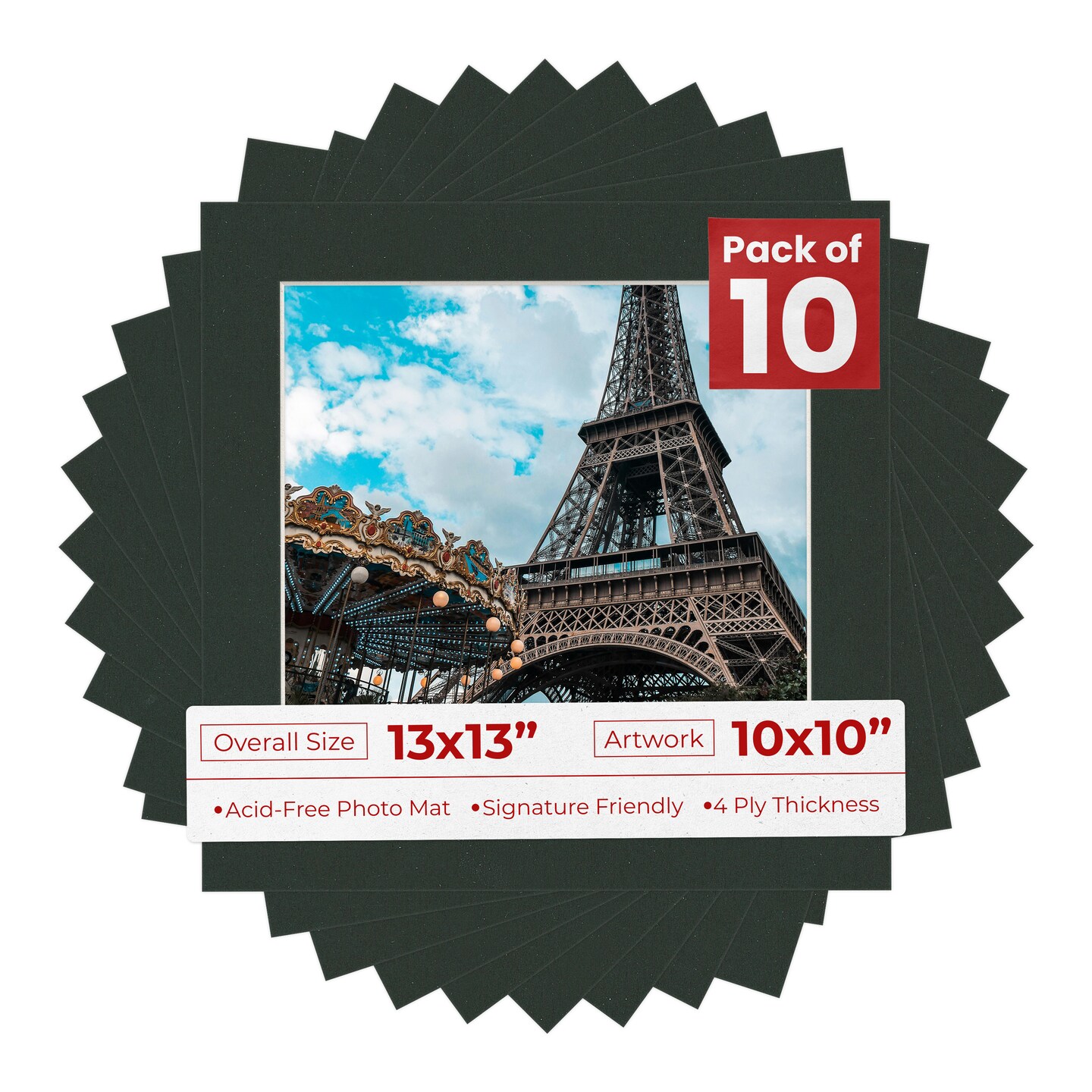 Textured Black Mat Board for 13x13 Frames - Fits 10x10 Photos