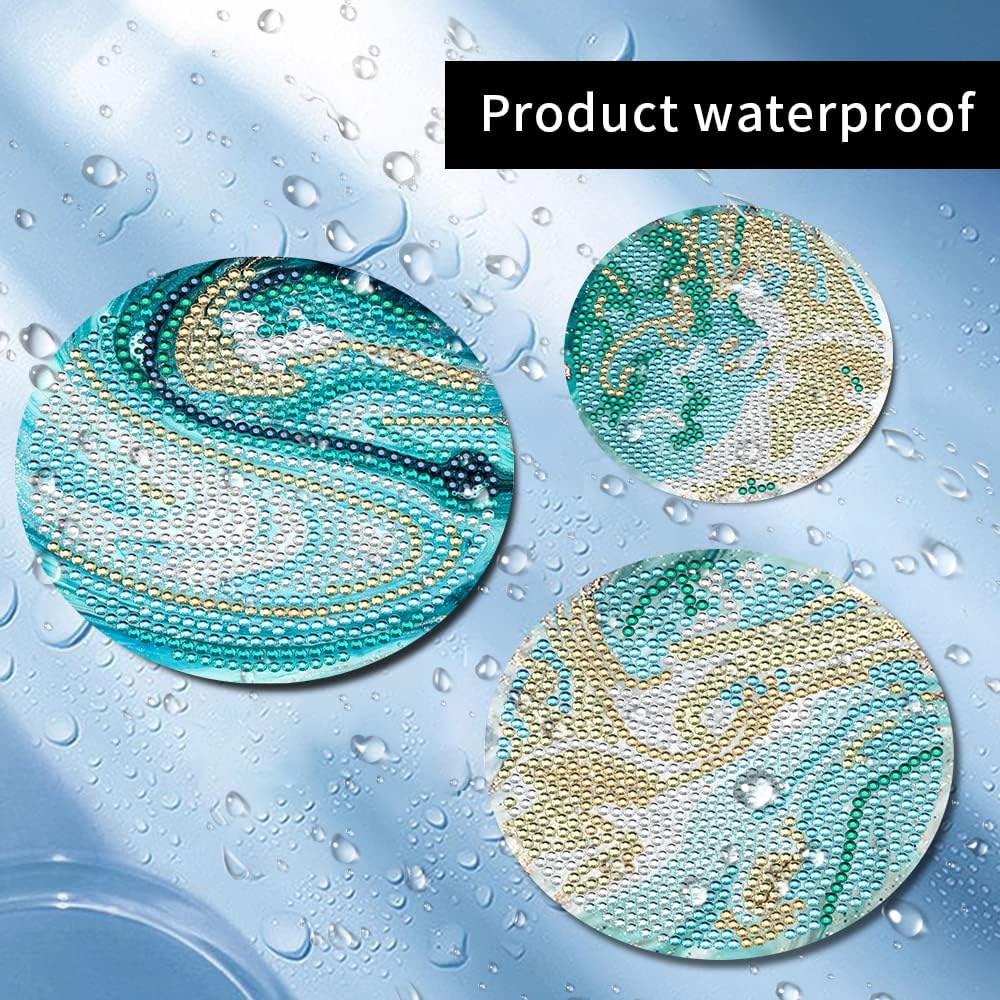 8-Piece Ocean Diamond Painting Coaster Set with Holder – DIY Crystal Art Coasters for Adults, Beginners, Women – Diamond Painting Craft Kit for Home & Gifts