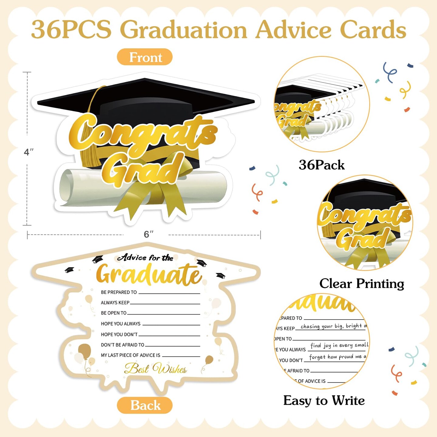36PCS Graduation Advice Cards for Graduate 2026 - High School Senior School College University Graduation Party Grad Parties Supplies Favors Decorations Best Wishes & Advice for the Graduates