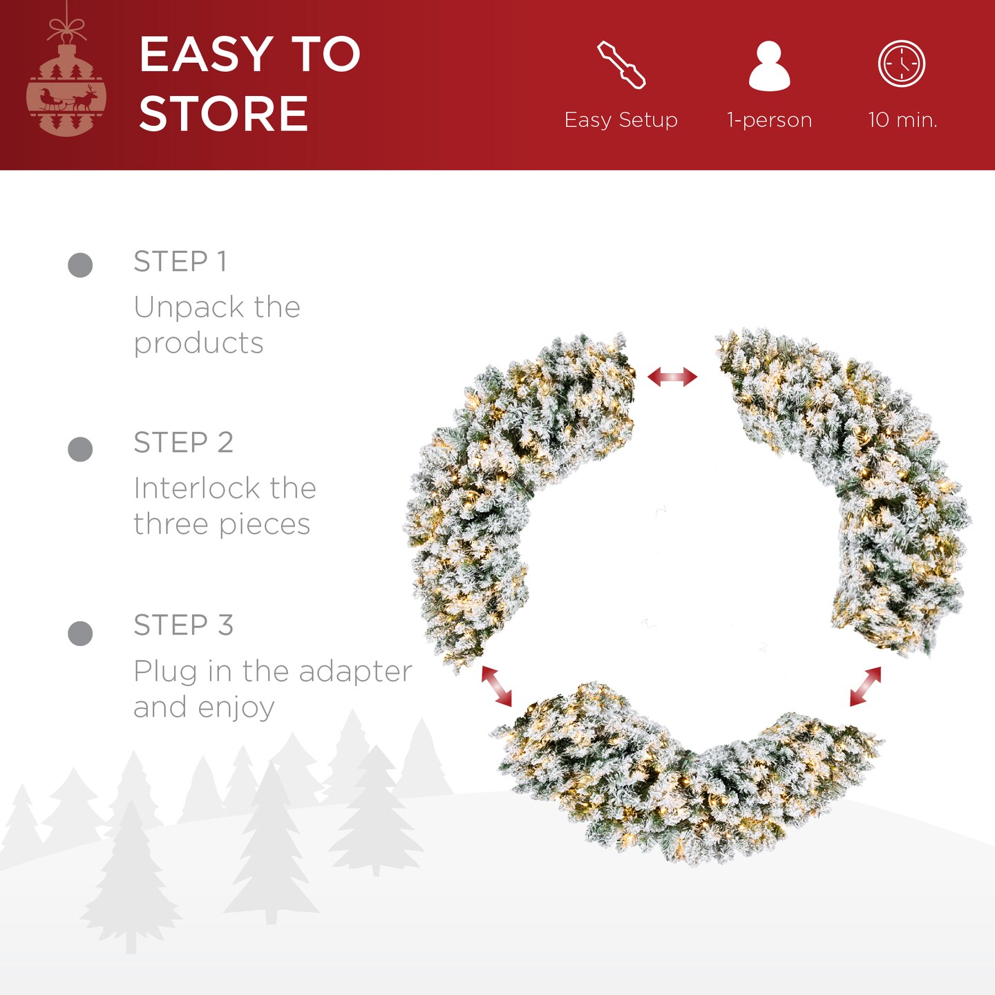 Best Choice Products Artificial Pre-Lit Flocked Fir Christmas Wreath Decoration w/ 2-in-1 LED Lights