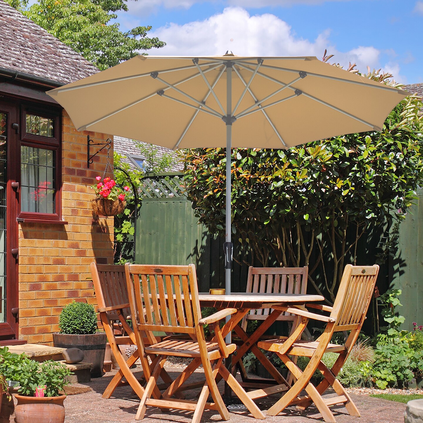 Costway 9' Patio Market Umbrella Outdoor Table Aluminum Crank W/8 Rib