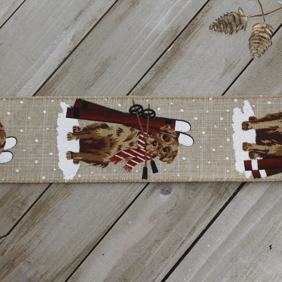 2 1/2&#x22; Wired Ribbon Winter Ski Dog - 25 Yards