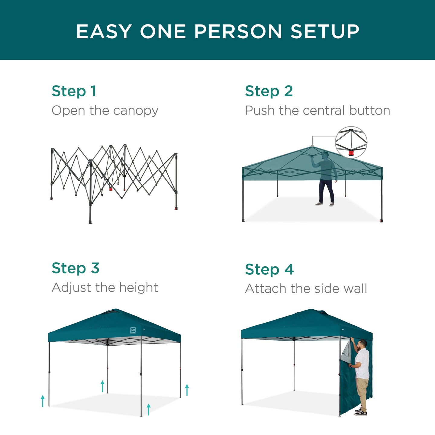 Best Choice Products 10x10ft Easy Setup Pop Up Canopy, Portable Tent w/ Side Wall, 1-Button Push, Case