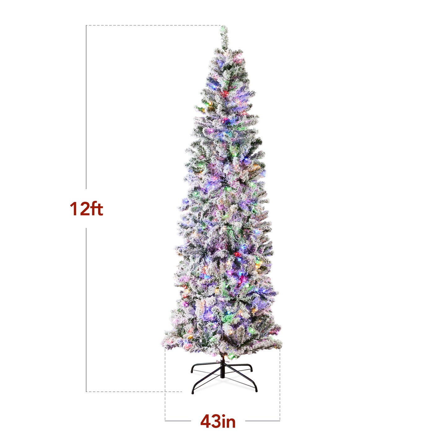 Best Choice Products Pre-Lit Artificial Snow Flocked Pencil Christmas Tree Decoration w/ Multicolor Lights