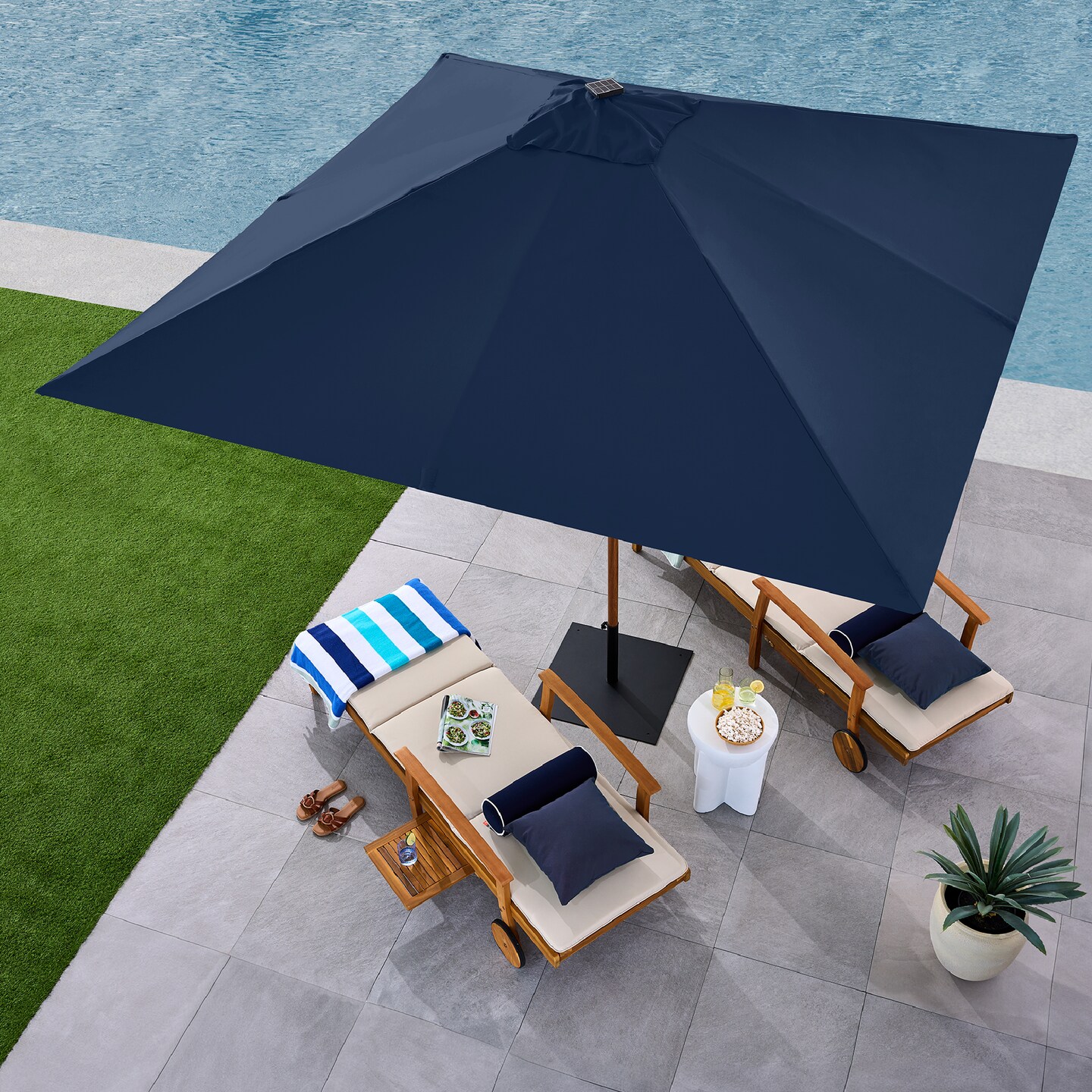 Best Choice Products 9ft Deep Square Solar LED Lighted Patio Umbrella w/ Faux Wood Texture, UV-Resistant