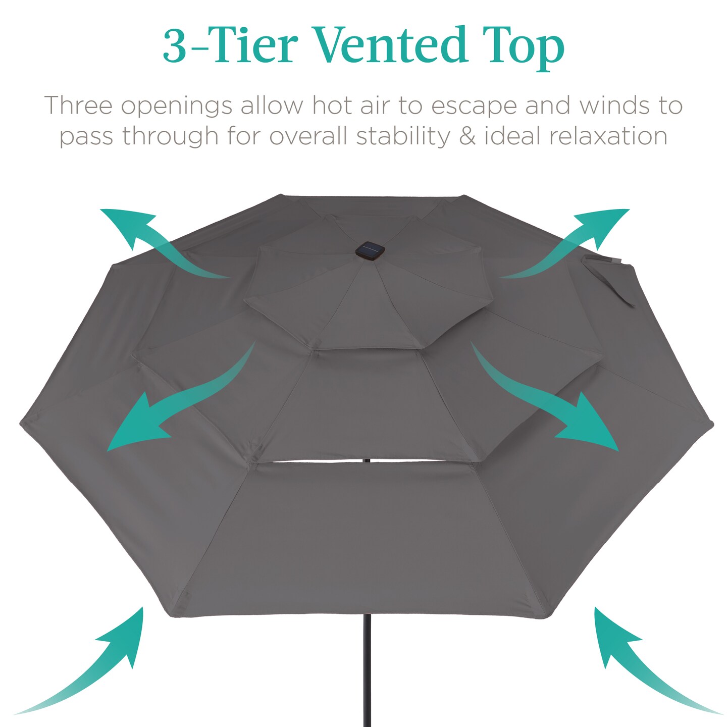 Best Choice Products 10ft 3-Tier Solar Patio Umbrella w/ 24 LED Lights, Tilt Adjustment, Easy Crank