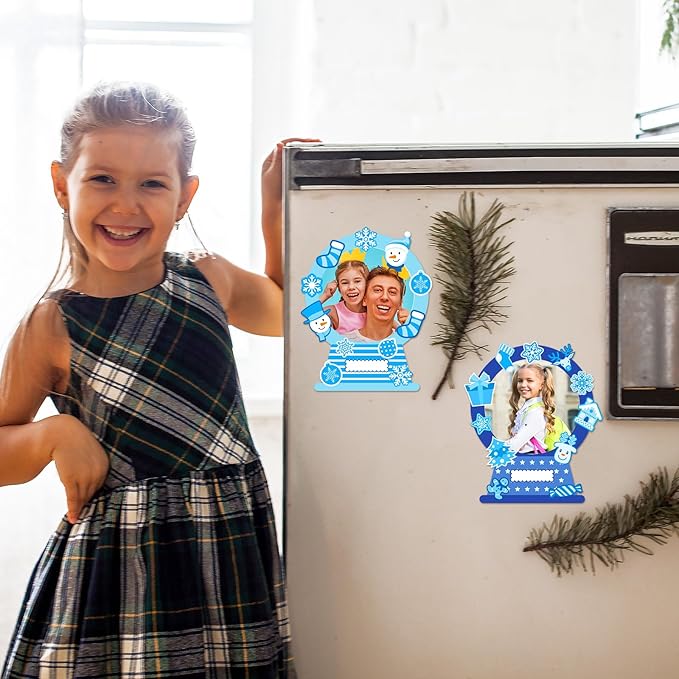 36 Set Snow Picture Frame Craft for Kids Christmas Winter DIY Photo Frames Snow Globe DIY Snowman Snowflake Crafts for Winter Christmas Classroom Toddler Holiday Party Activities