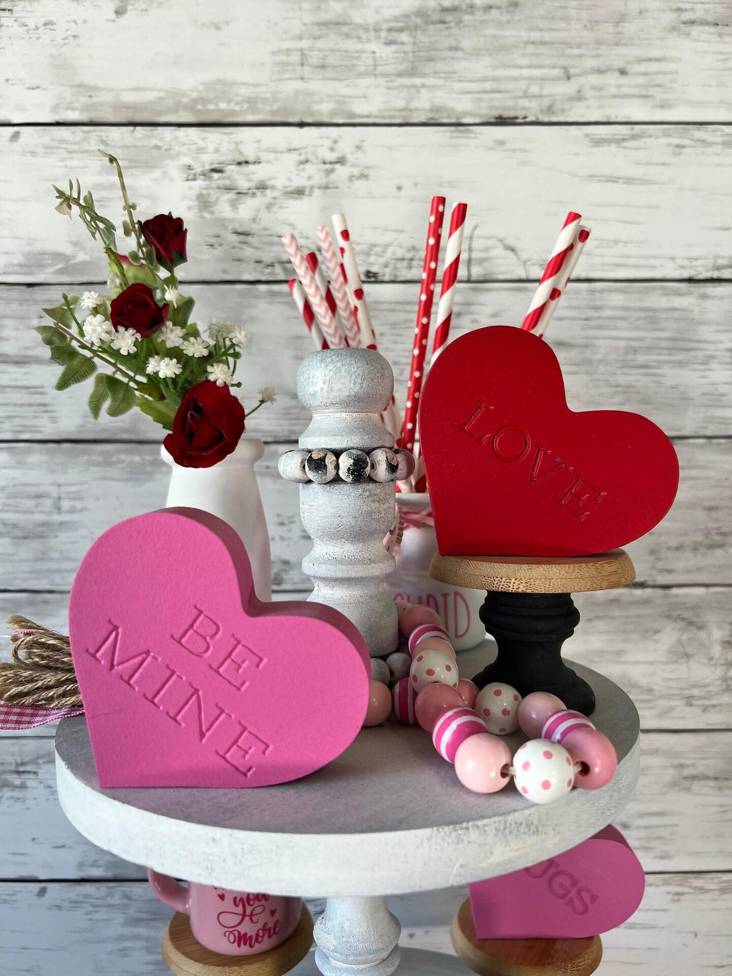 Valentine's Day Tiered Tay Decor, Wood Hearts, Valentine's Day