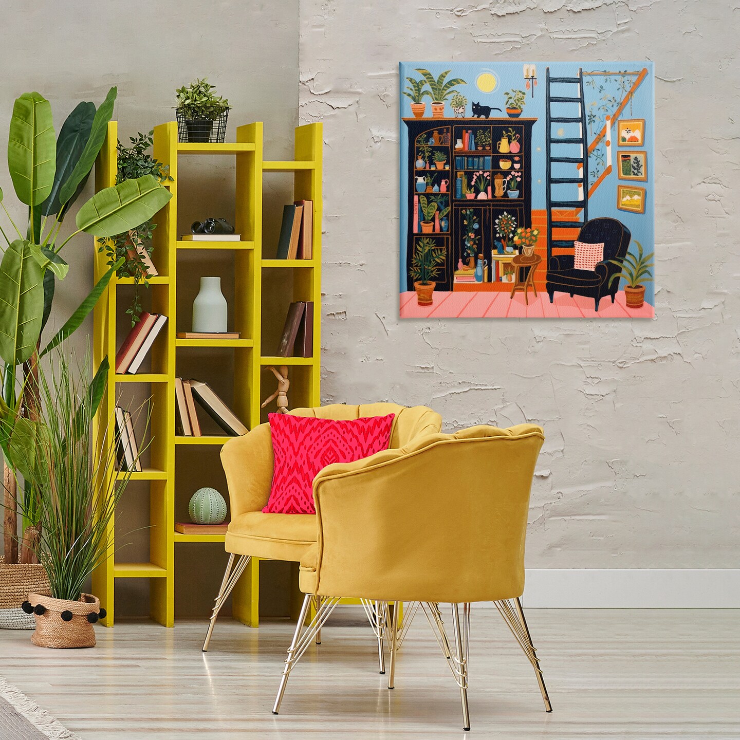 Stupell Industries Eclectic Fun Bookshelf Canvas Wall Art Design by Lazar Studio