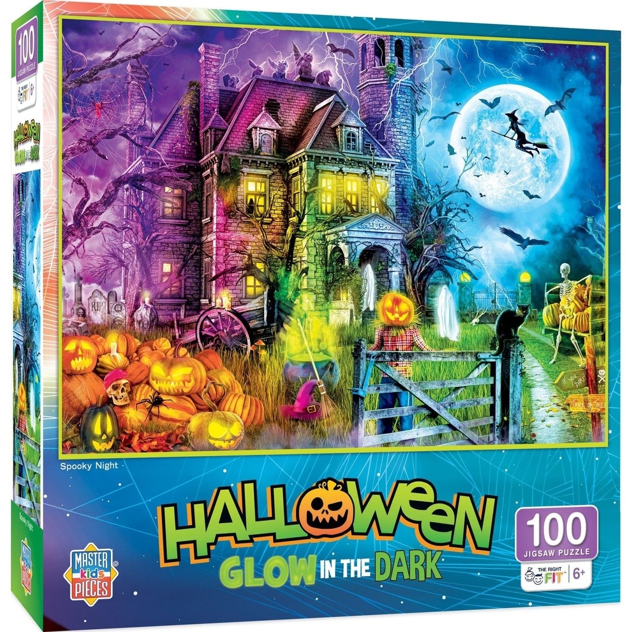 Halloween Glow In The Dark Jigsaw Puzzle 100 Piece Haunted Mansion Night Scene