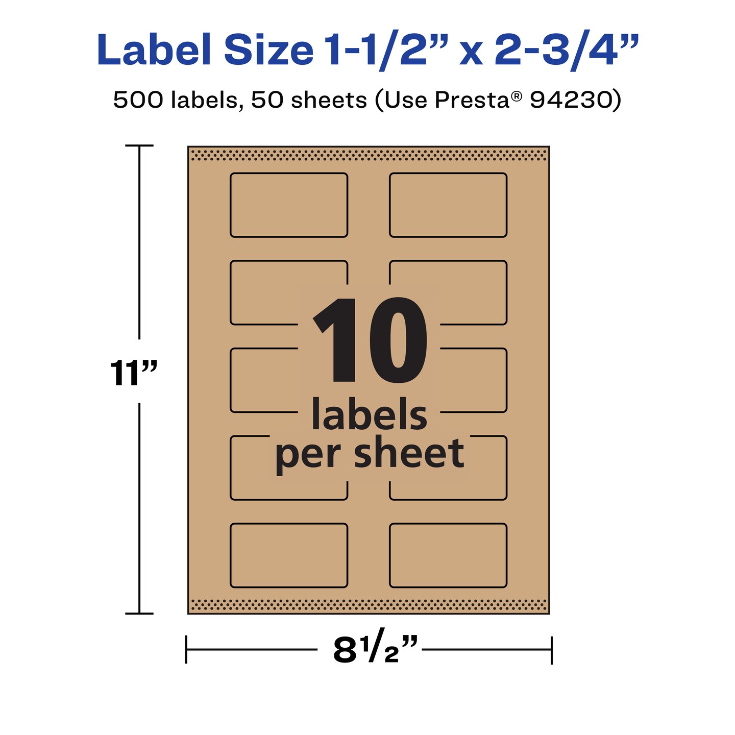 Avery Kraft Brown Rectangle Labels with Sure Feed, 1.5&#x22; x 2.75&#x22;