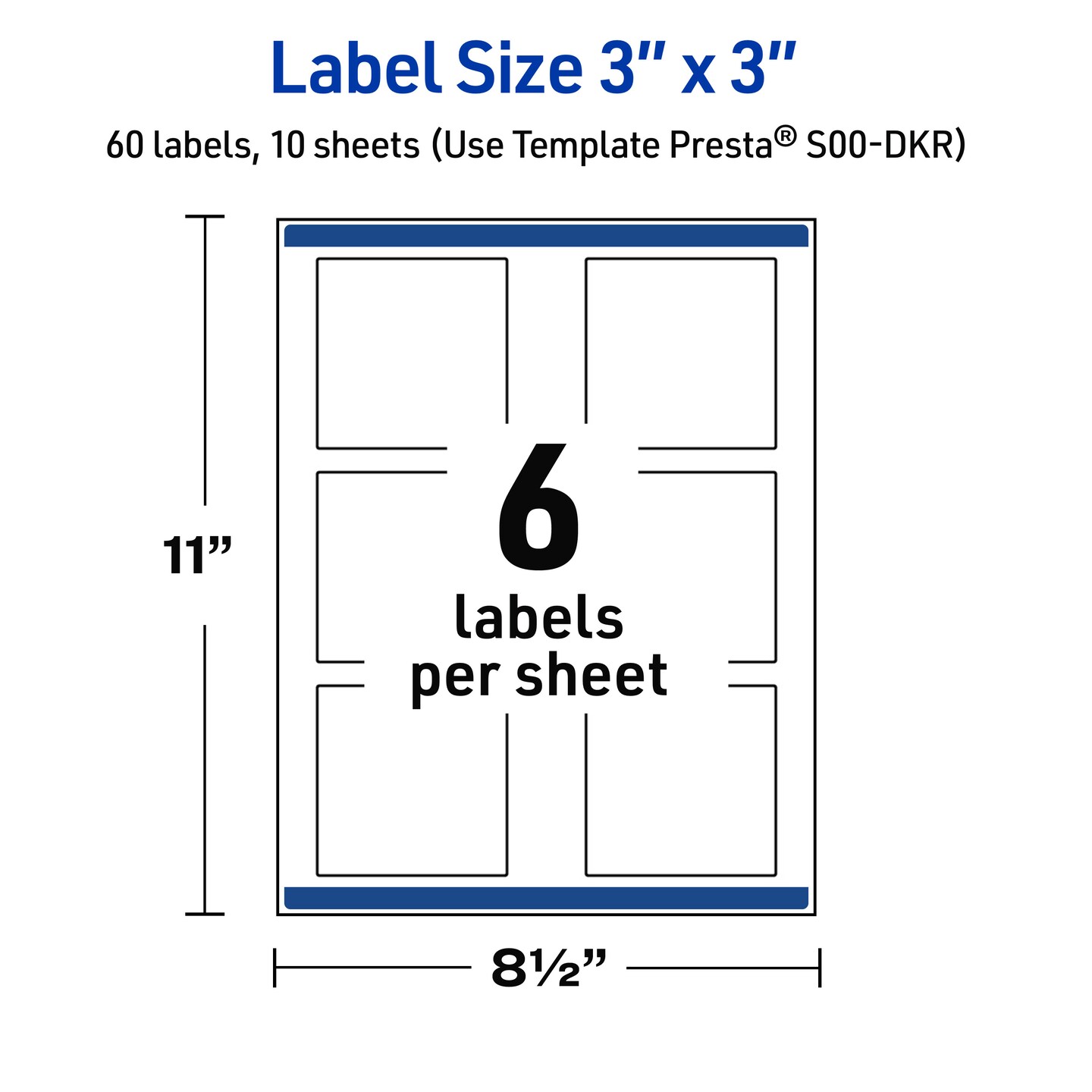 Avery Printable Square Labels, Black and White Polka Dots, 3&#x22; x 3&#x22;, Glossy White Square Labels, Permanent, Laser/Inkjet, 60ct, Great for Product Labels