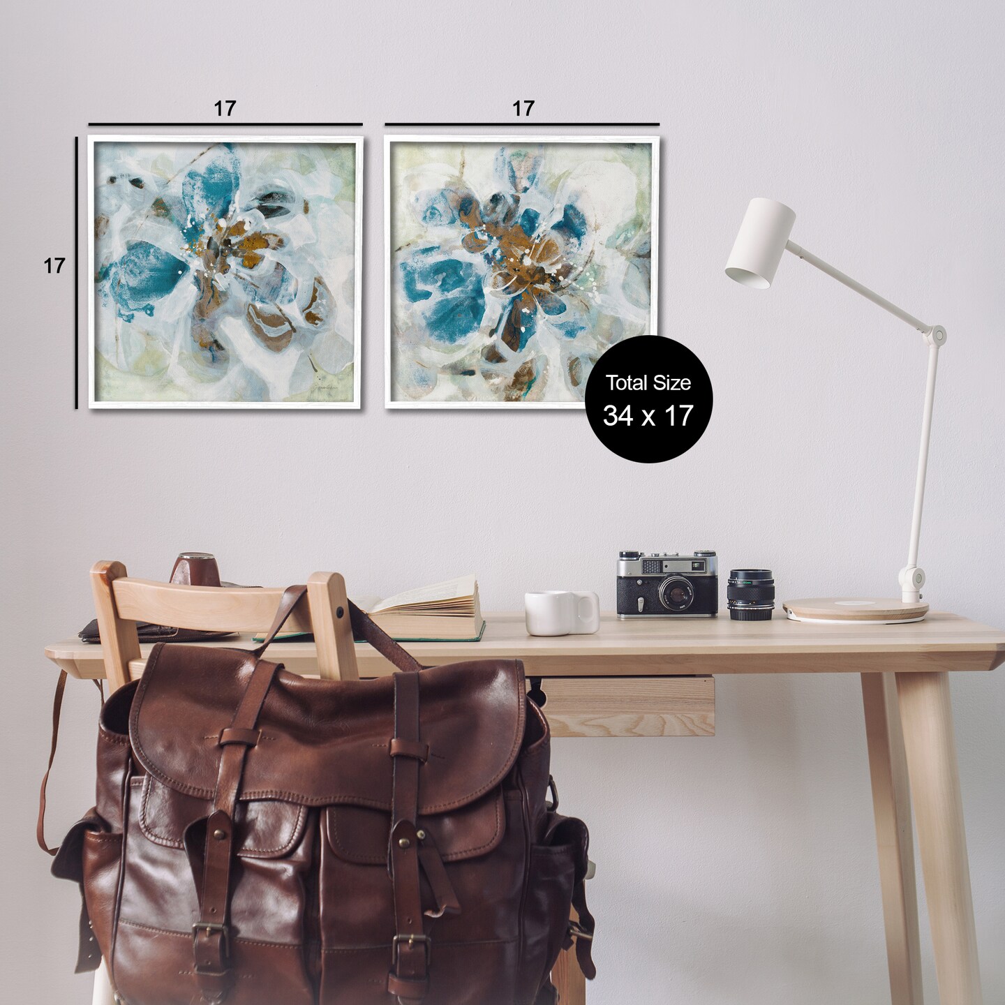 Stupell Industries Teal Abstract Flower Petals 2 pc Framed Giclee Wall Art Set Design by Liz Jardine