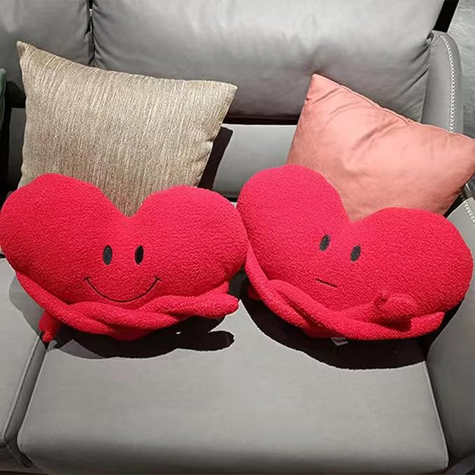 Red Heart Pillow, 3D Fluffy Red Throw Pillow, 17.8x12 Inch Cute Plush Soft Emoji Throw Pillows for Couch Bed Living Room Valentine&#x27;s Day Gift(Expressionless)