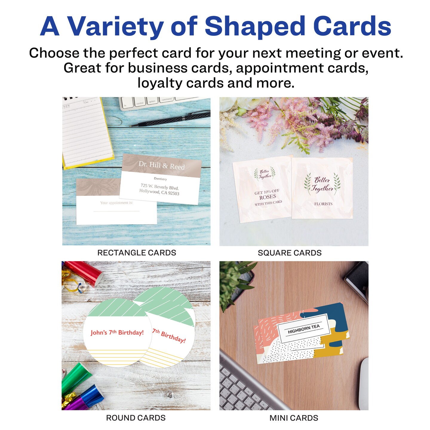Avery Round Business Cards with Sure Feed Technology, 3&#x22; Diameter, Matte White, 150 Round Cards Total, Print-to-the-Edge, Laser/Inkjet Printable Cards (5328)