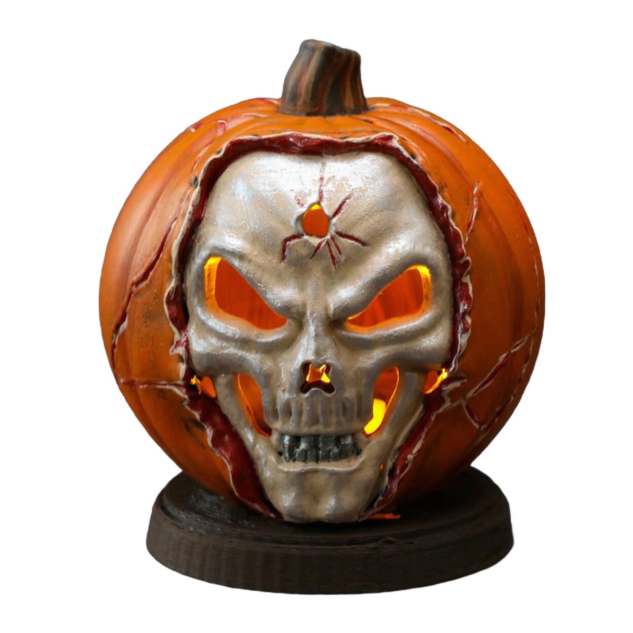 Halloween Light-Up Skull Pumpkin Figurine Spooky Led Skeleton Pumpkin Head Resin Statue Sculpture Home Office Desktop