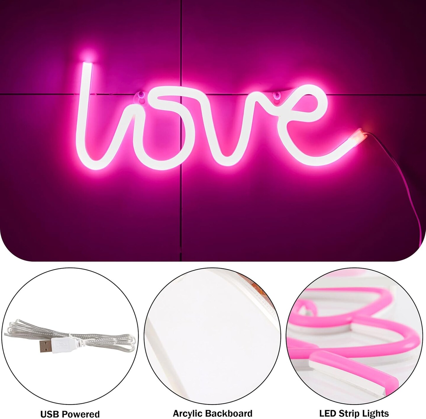 Valentines Day Decor Love Neon Sign Pink Room Decor Neon Signs for Wall Decor Led Light Sign Wedding Gifts Dorm Decor Christmas Decorations