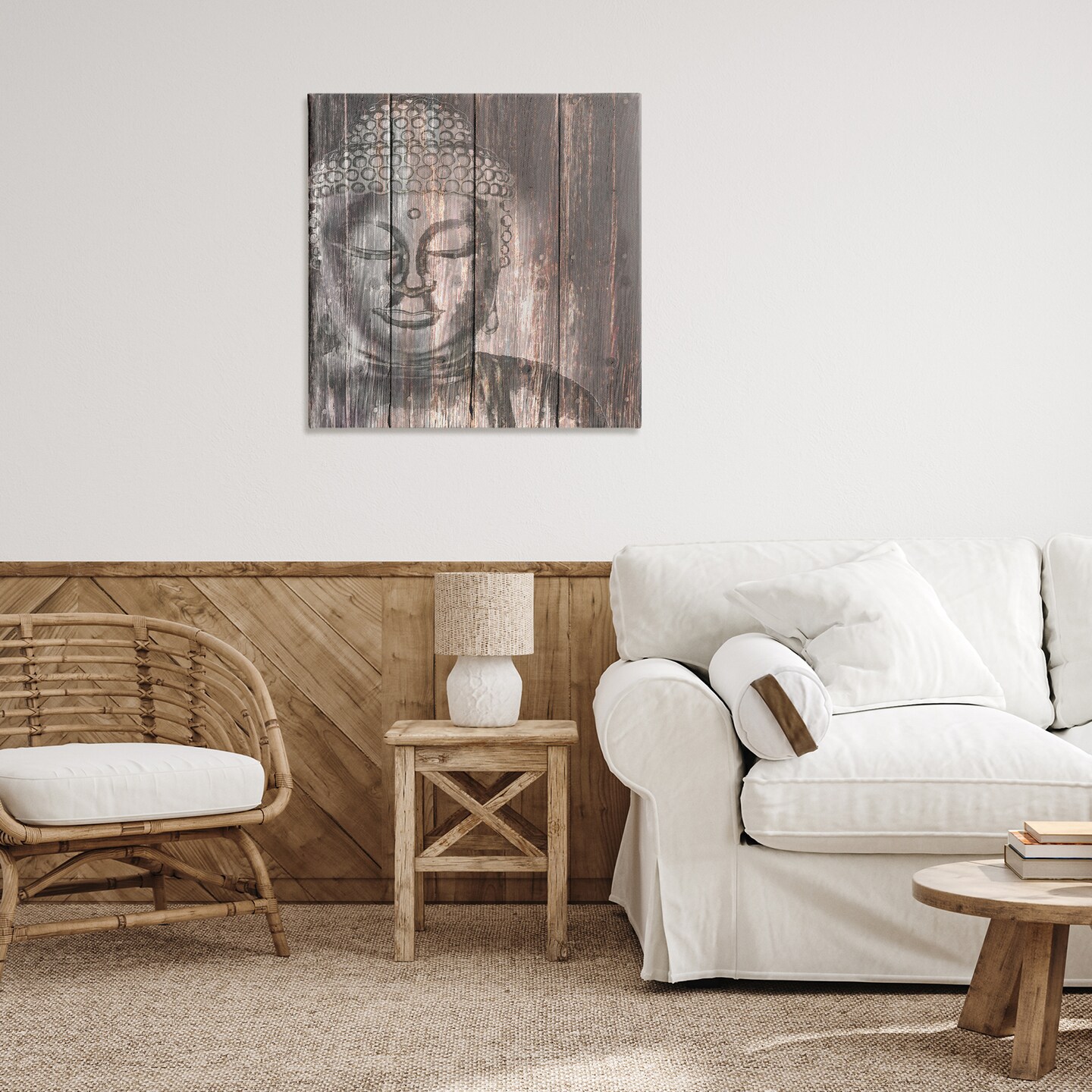 Stupell Industries Rustic Buddha Face Canvas Wall Art Design by Conrad Knutsen